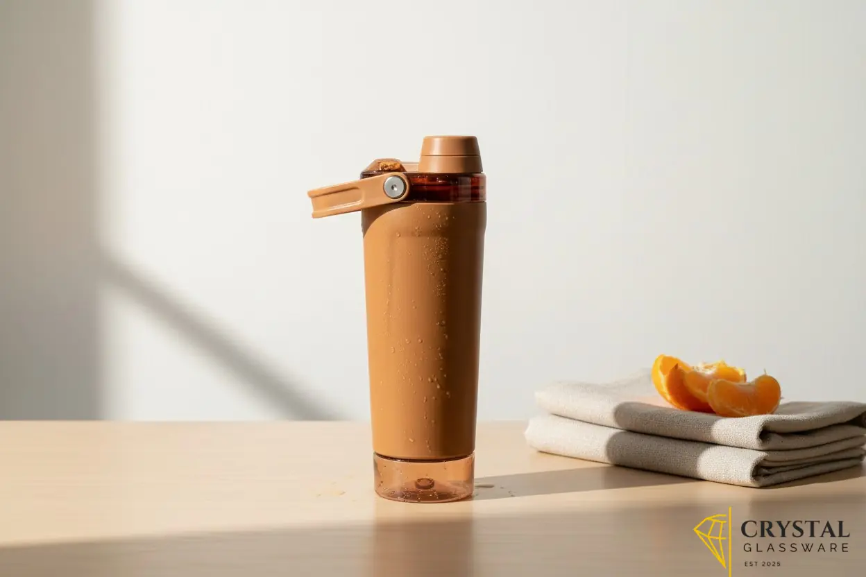 Stainless steel protein shaker bottle with a powder storage compartment at the base
